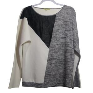Gianni Bini Color Block Knit Faux Leather Drop Sleeve Pullover Top Office Size M